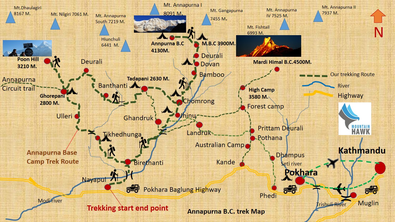 Annapurna Base Camp trek Map, Itinerary and camp side